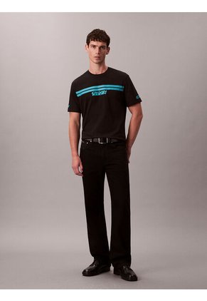 Camiseta Negra De Rayas Con Logo Calvin Klein