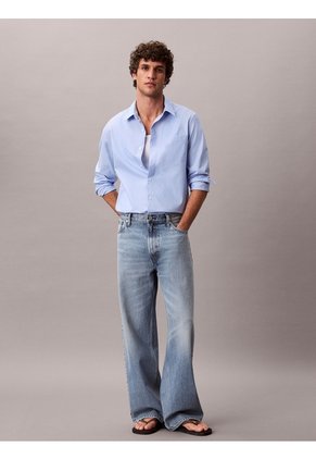 Camisa Azul Clásica Stretch De Manga Larga Calvin Klein