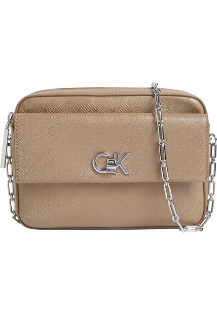 Bolso Beige Cruzado Con Monograma Calvin Klein