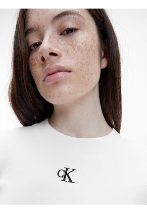 Camiseta Cropped Slim Mujer Blanco Calvin Klein