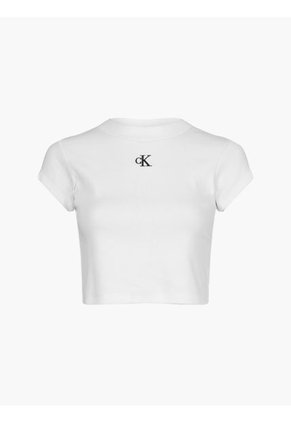 Camiseta Cropped Slim Mujer Blanco Calvin Klein