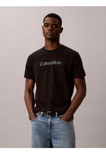 Camiseta Negra Con Logo Gráfico Calvin Klein