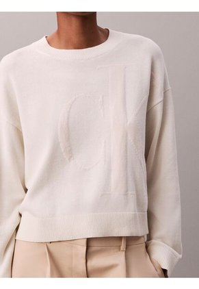 Saco Blanco Tejido De Tejido Suave Con Logo Estampado Calvin Klein