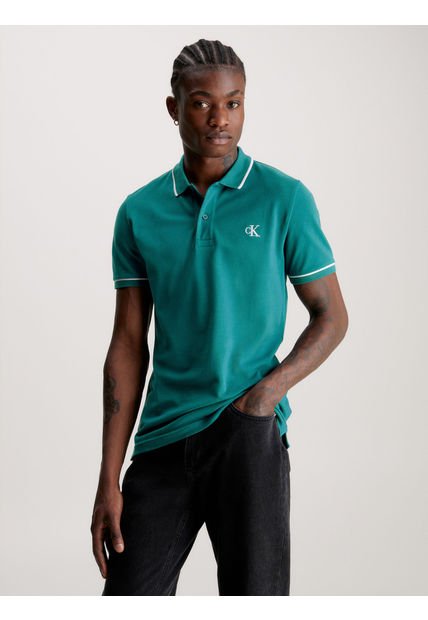 Polo Slim De Algodón Orgánico Hombre Azul Calvin Klein