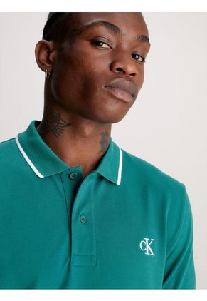 Polo Slim De Algodón Hombre Azul Calvin Klein