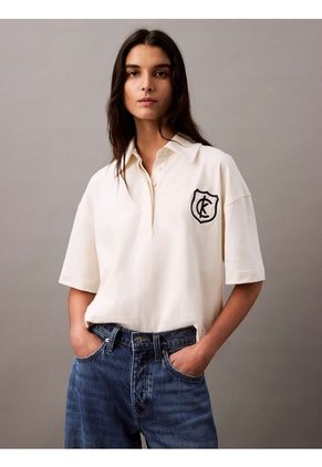 Polo Blanco De Punto De Algodón Con Logo Calvin Klein