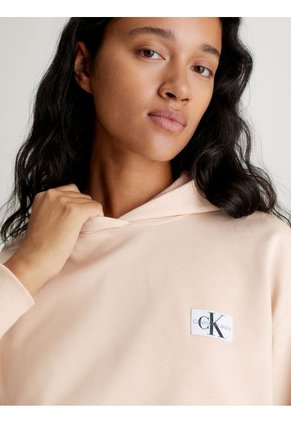 Buzo Beige Con Gorro De Algodón Insignia Para Mujer Calvin Klein