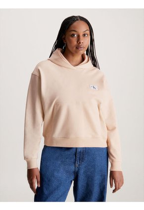 Buzo Beige Con Gorro De Algodón Insignia Para Mujer Calvin Klein