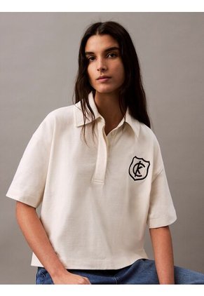 Polo Blanco De Punto De Algodón Con Logo Calvin Klein
