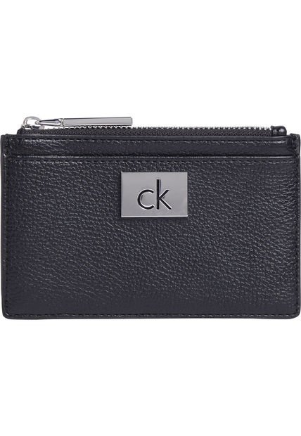 Tarjetero Negro Con Placa Metálica Y Cremallera Calvin Klein