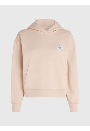 Buzo Beige Con Gorro De Algodón Insignia Para Mujer Calvin Klein
