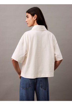 Polo Blanco De Punto De Algodón Con Logo Calvin Klein