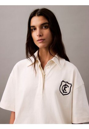 Polo Blanco De Punto De Algodón Con Logo Calvin Klein