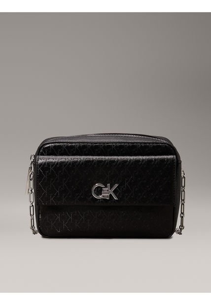 Bolso Negro Cruzado Con Monograma Calvin Klein