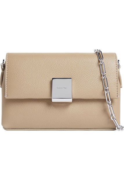 Bolso Beige Cruzado Con Placa Y Cadena Calvin Klein