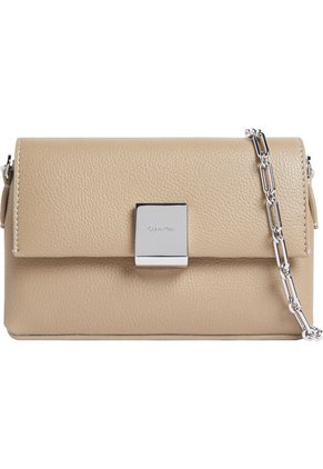 Bolso Beige Cruzado Con Placa Y Cadena Calvin Klein