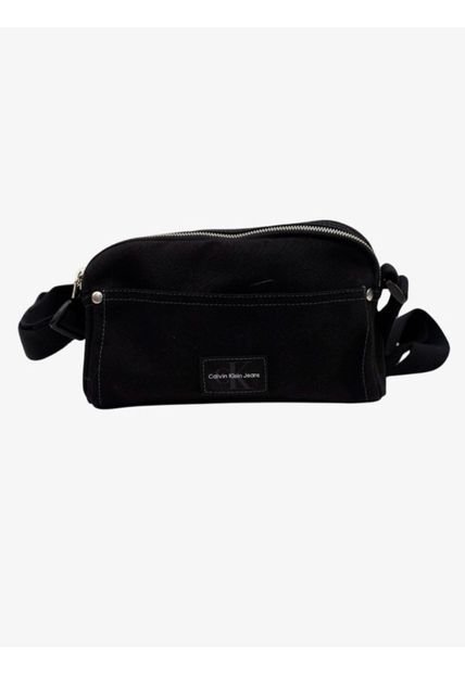 Bolso Negro De Lona Con Parche De Logo Calvin Klein