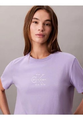 Camiseta Rosa Clásica Con Monograma Metalizado Calvin Klein