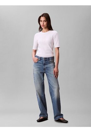 Camiseta Blanca De Algodón Con Logotipo Calvin Klein