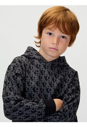 Buzo Negro Con Capota Y Estampado Integral De Monograma Calvin Klein