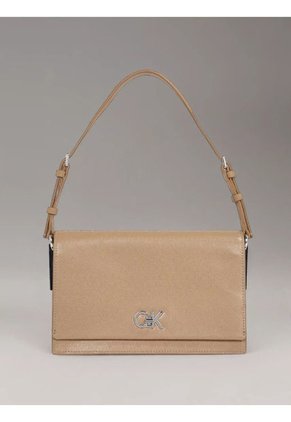 Bolso Beige De Hombro Elongated Con Monograma Calvin Klein