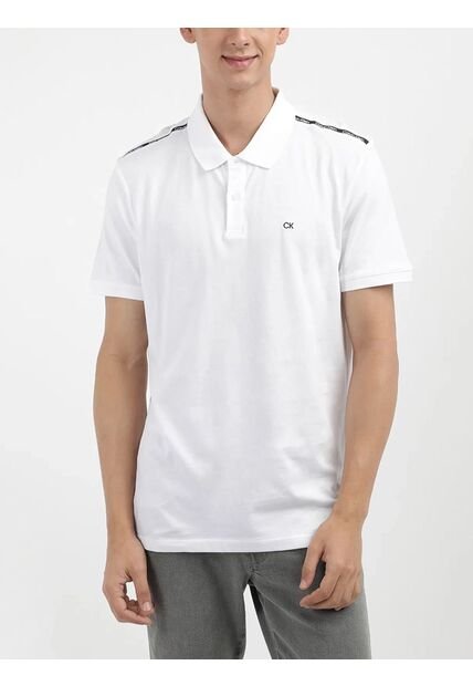 Polo Blanco Con Cinta Decorativa Y Tejido Piqué Calvin Klein