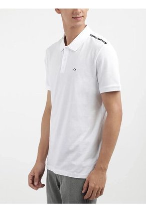 Polo Blanco Con Cinta Decorativa Y Tejido Piqué Calvin Klein
