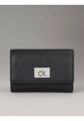Billetera Negra Triple Con Monograma Calvin Klein