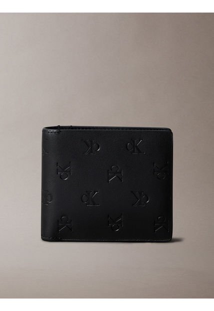 Billetera Negra Plegable Con Estampado En Relieve Calvin Klein