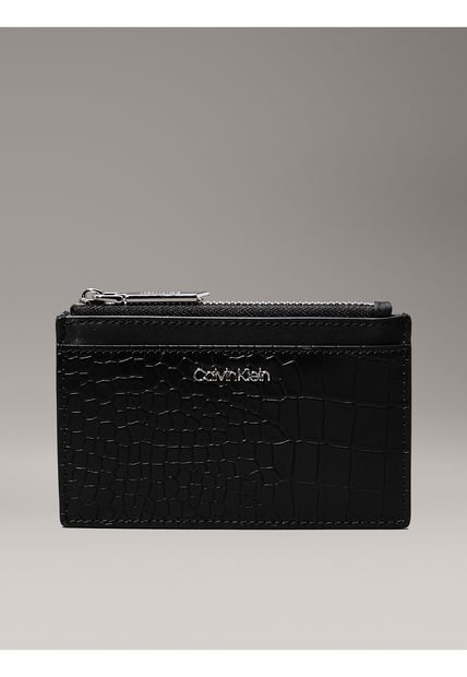 Tarjetero Negro De Cuero De Cocodrilo Calvin Klein