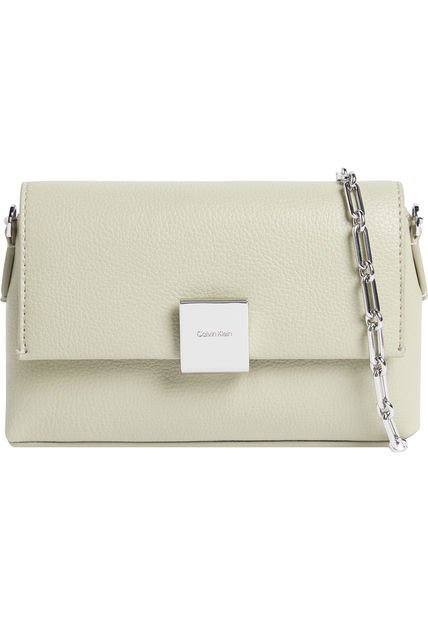 Bolso Blanco Cruzado Con Placa Y Cadena Calvin Klein