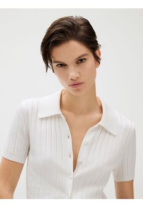 Top Blanco Tipo Polo Cropped De Punto Liso Calvin Klein