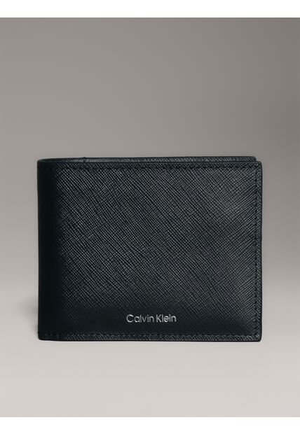 Billetera Azul Plegable De Cuero Calvin Klein