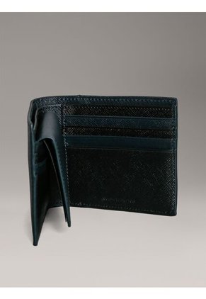 Billetera Azul Plegable De Cuero Calvin Klein