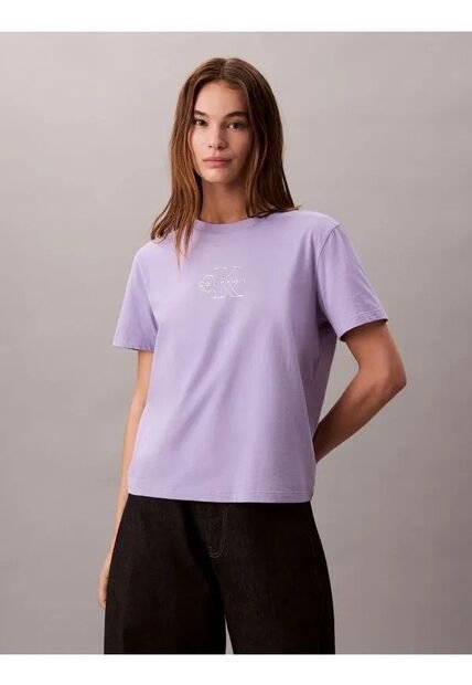 Camiseta Rosa Clásica Con Monograma Metalizado Calvin Klein