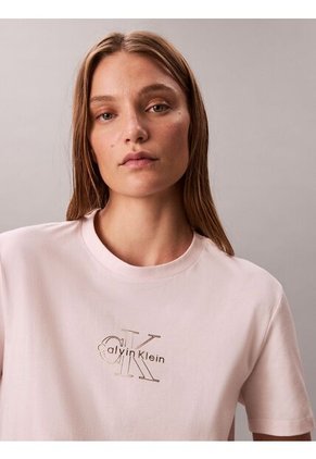 Camiseta Rosa Clásica Con Monograma Metalizado Calvin Klein