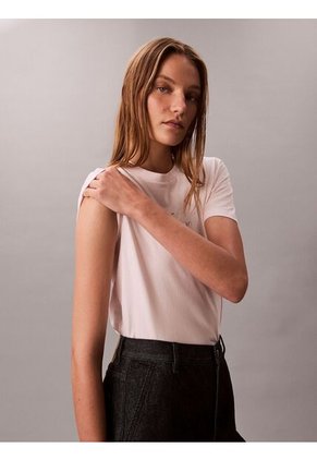 Camiseta Rosa Clásica Con Monograma Metalizado Calvin Klein