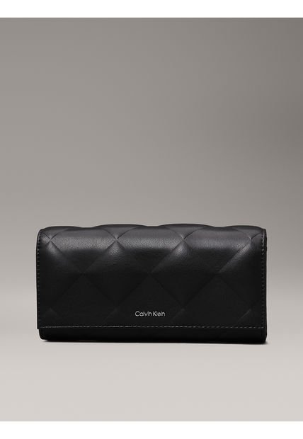 Billetera Negra Trifold Con Acolchado De Diamante Calvin Klein