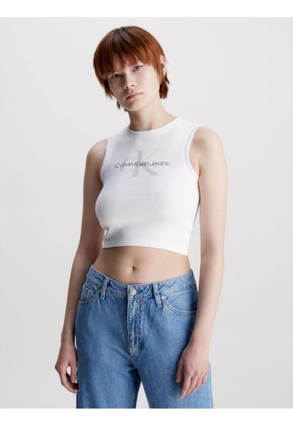 Camiseta De Tirantes Cropped Con Monograma Mujer Blanco Calvin Klein