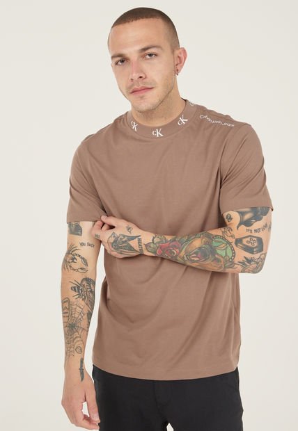 Camiseta Taupe-Blanco Calvin Klein