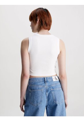 Camiseta De Tirantes Cropped Con Monograma Mujer Blanco Calvin Klein