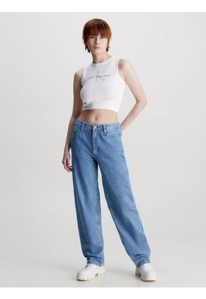 Camiseta De Tirantes Cropped Con Monograma Mujer Blanco Calvin Klein