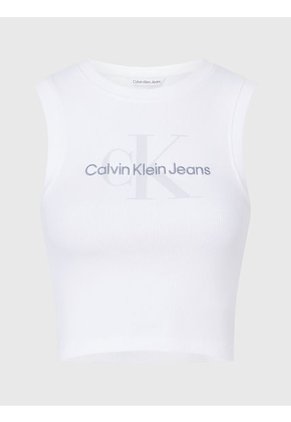 Camiseta De Tirantes Cropped Con Monograma Mujer Blanco Calvin Klein