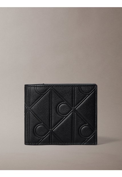 Billetera Negra Billfold Con Relieve Integral De Emblema Calvin Klein