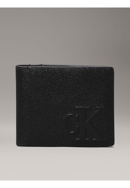 Billetera Negra De Cuero Con Monograma En Relieve Calvin Klein