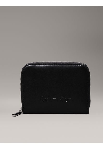 Billetera Negra Con Cremallera En El Contorno Con RFID Calvin Klein