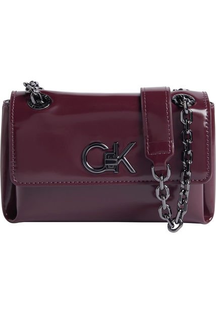 Bolso Rojo De Hombro Pequeño Y Brillante Convertible Calvin Klein