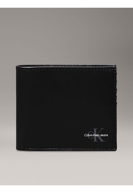 Billetera Negra Monogram De Cuero Calvin Klein