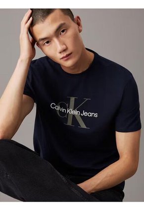 Camiseta Azul Con Monograma Calvin Klein