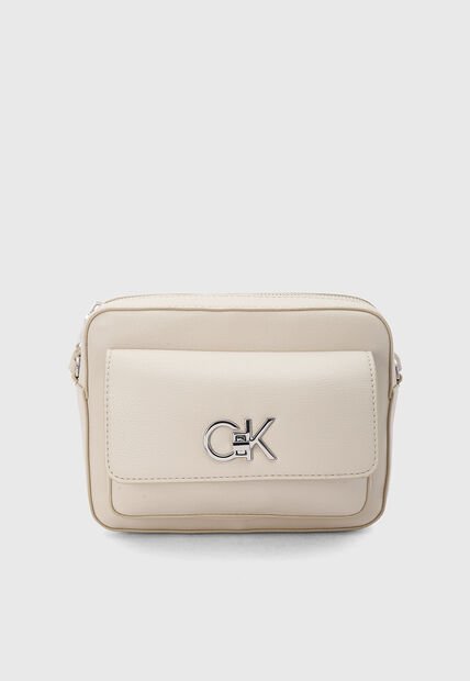 Bolso Manos Libres Calvin Klein Re - Lock Camera Beige